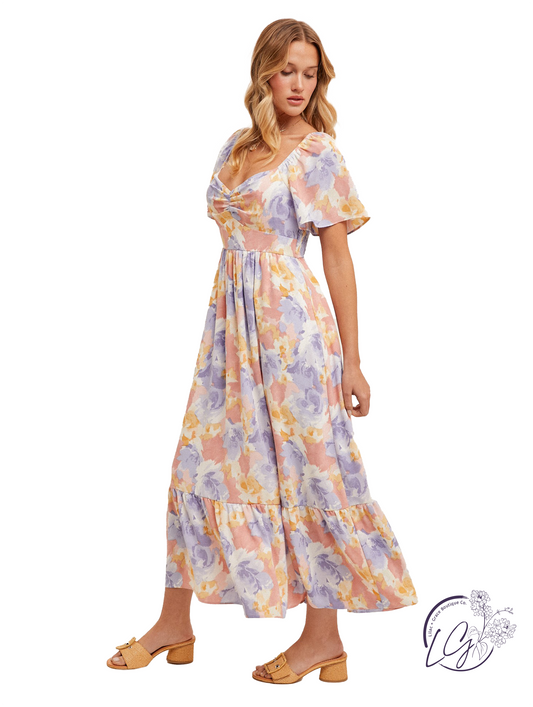 Fernflutter Flare Sleeve Long Dress