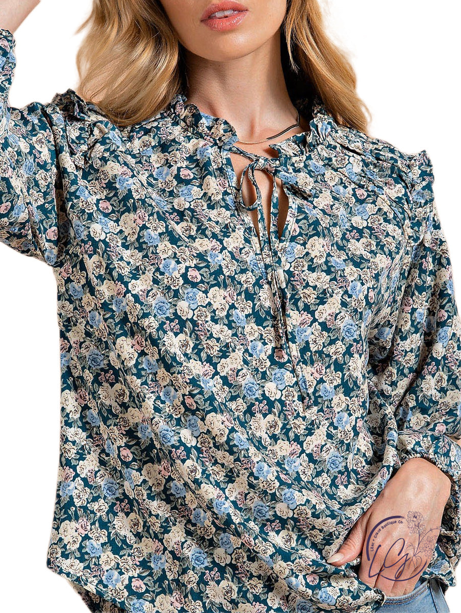 Floral Fantasy Tie-Neck Blouse