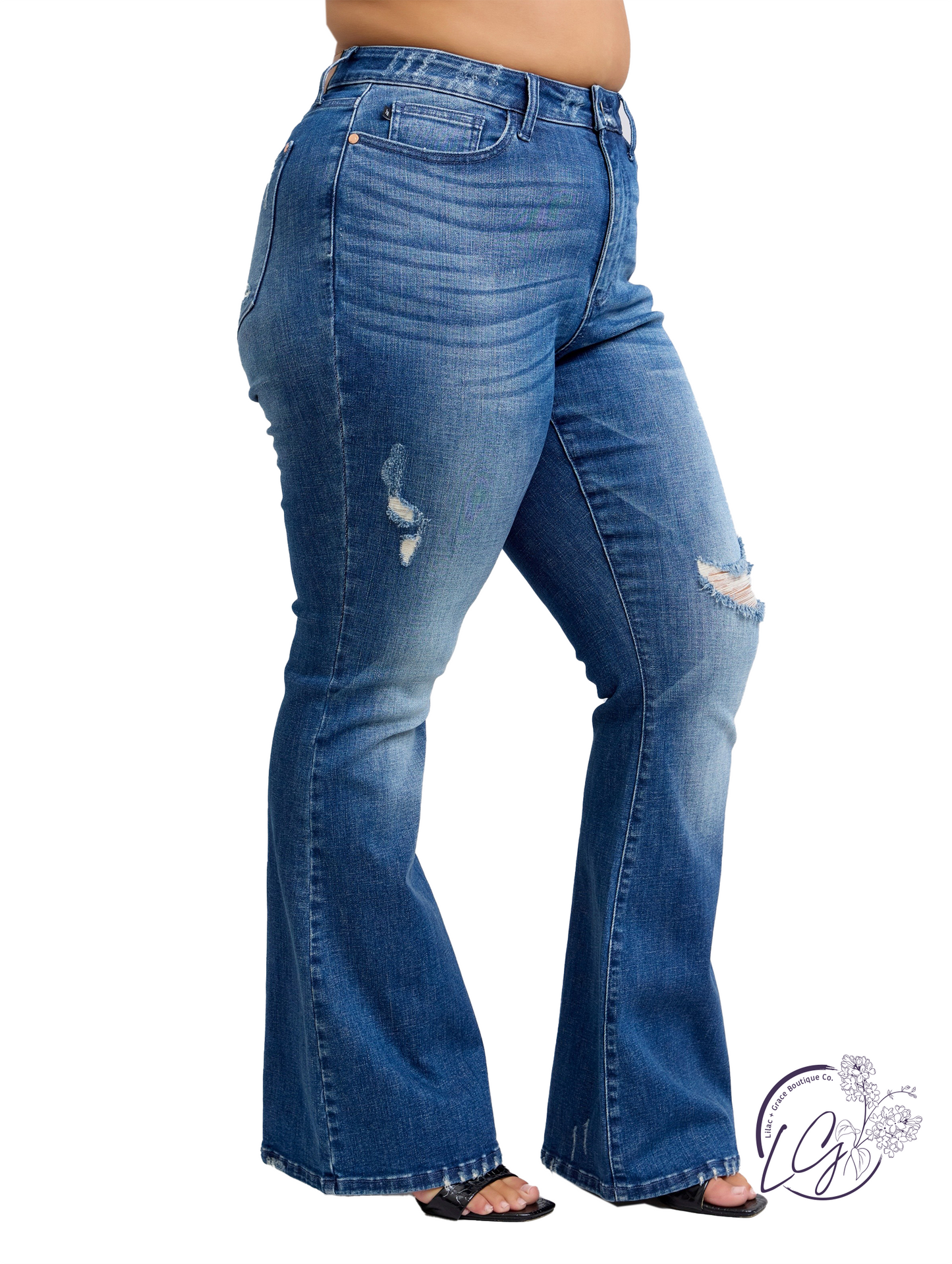 Curvy Delaney High-Rise Flare Distressed by Judy Blue