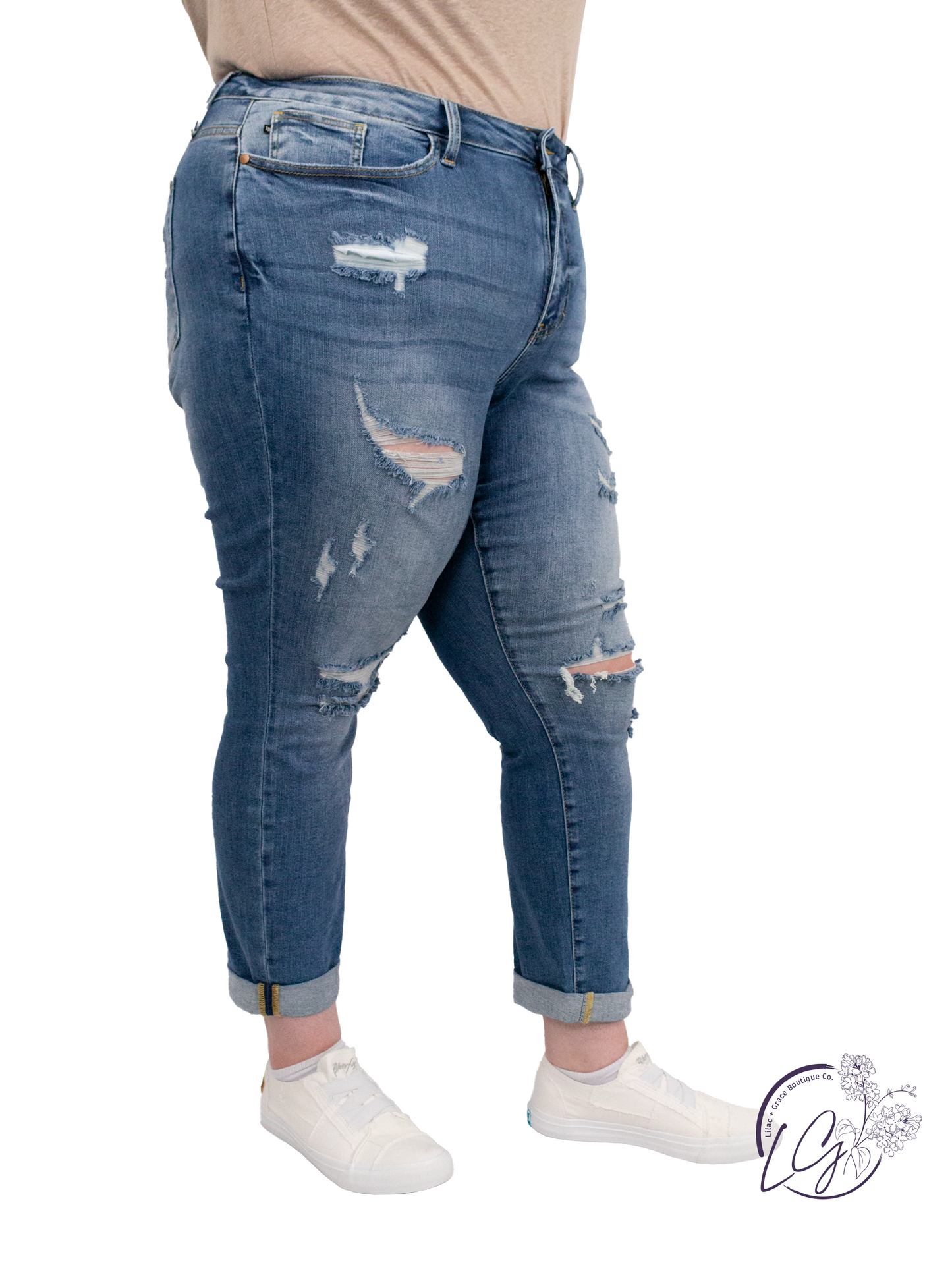 Curvy Alexa High-Rise Distressed Boyfriend by Judy Blue