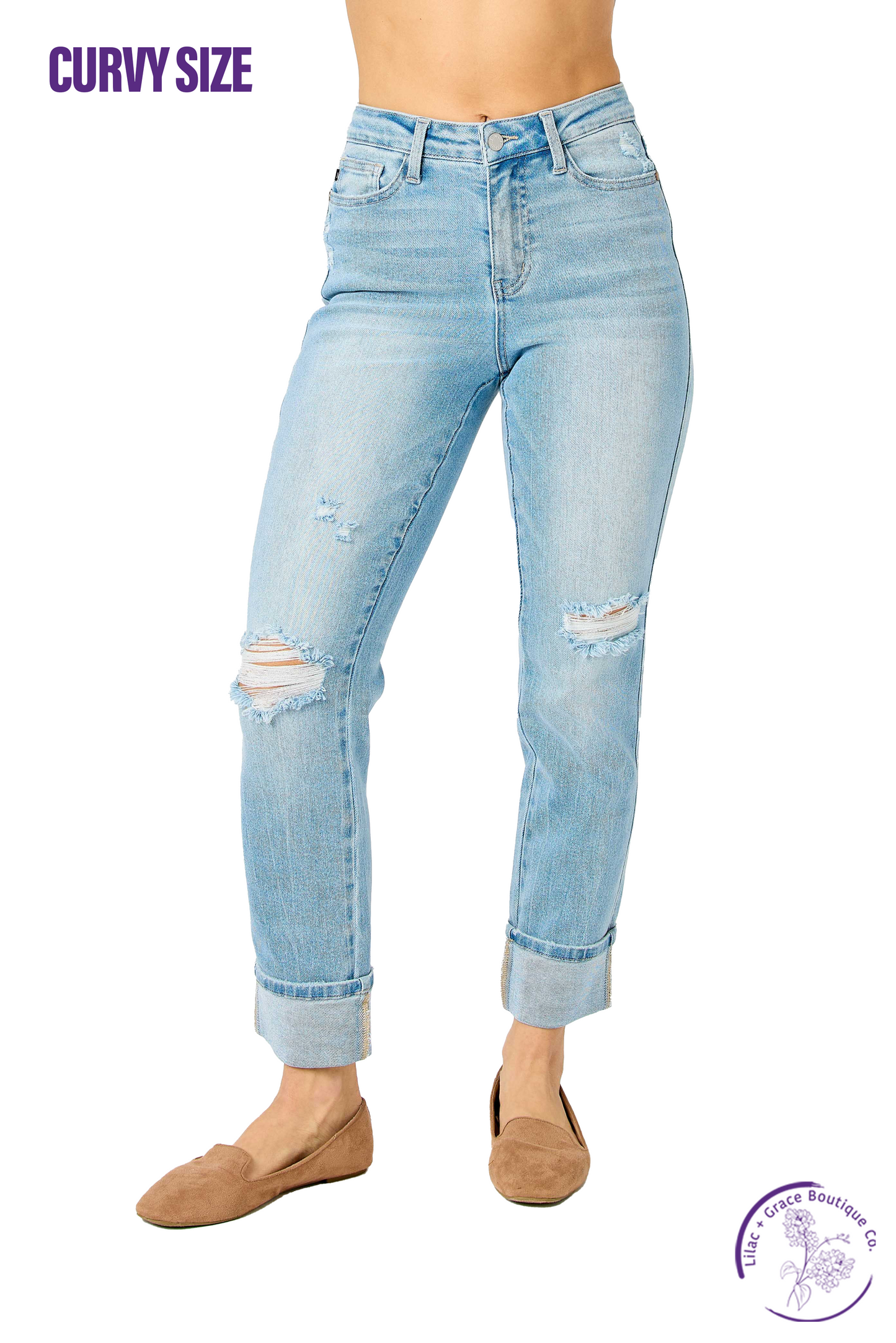 Curvy Liberty Mid-Rise Cuffed Boyfriend Jean by Judy Blue