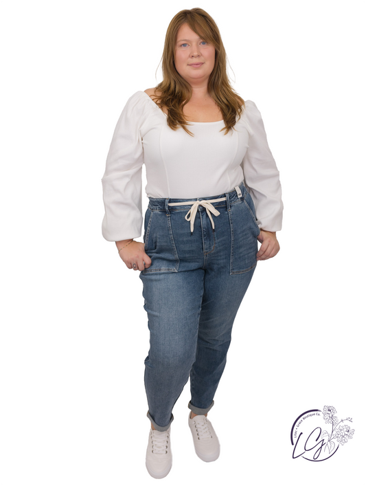 Curvy Briella Elastic Drawstring & Cuffed Jogger By Judy Blue