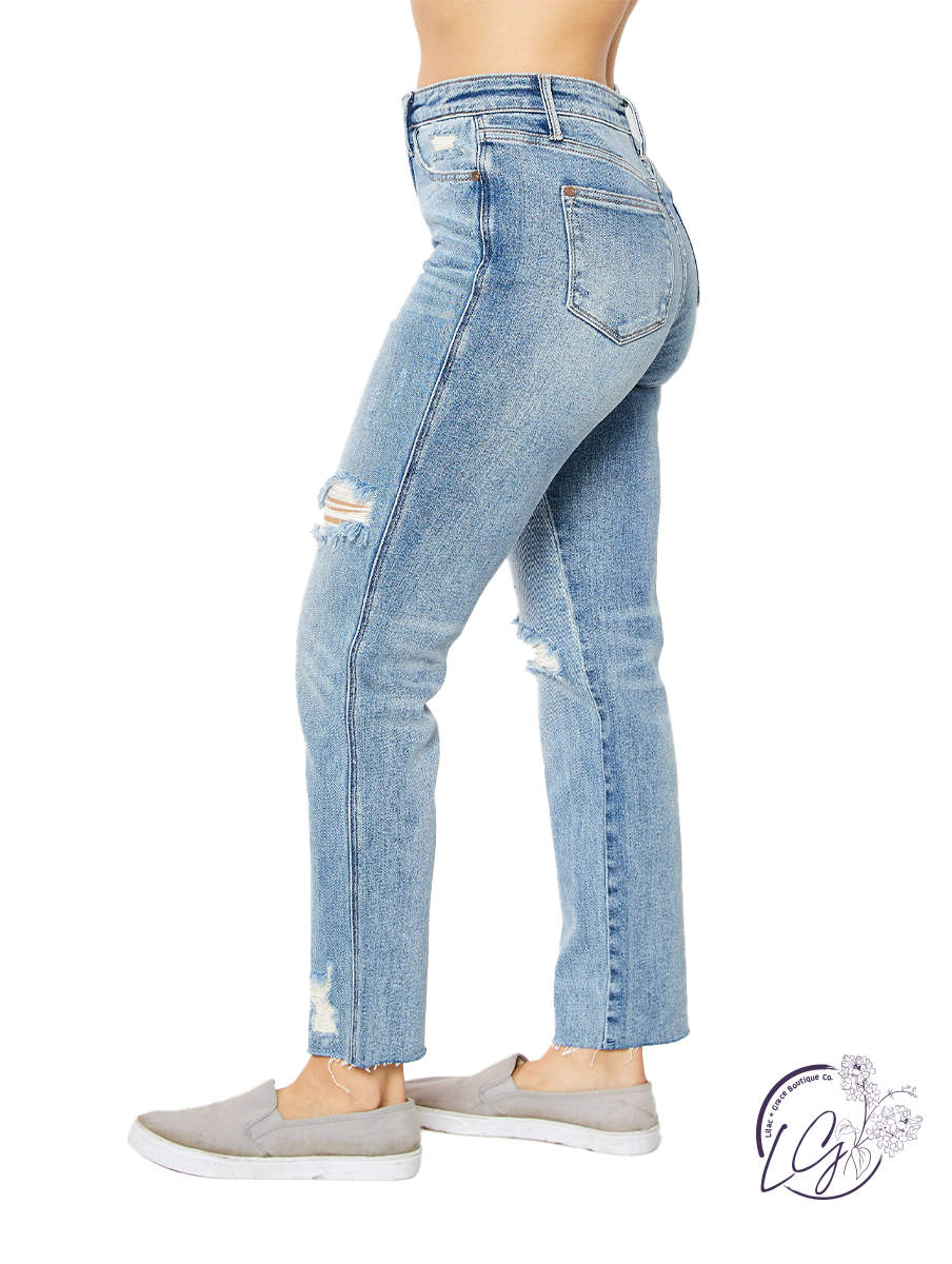 Dalia High Waist Distressed Straight  By Judy Blue