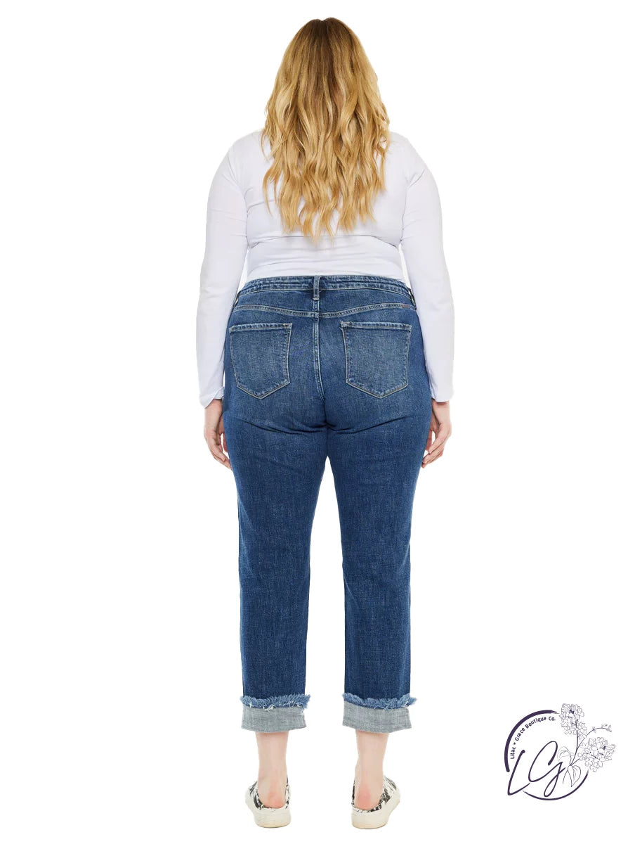 Curvy Liv Mid Rise Slim Boyfriend Jeans By Kancan