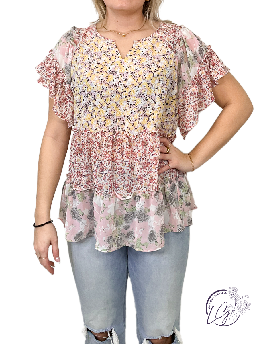 Flower Fusion Peasant Top