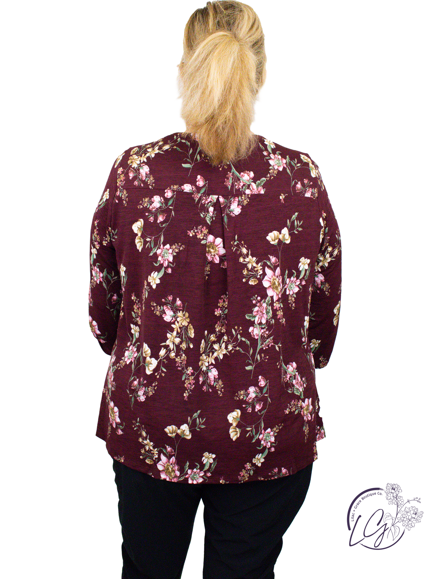 Curvy Wine Floral Scarlett Classic Top