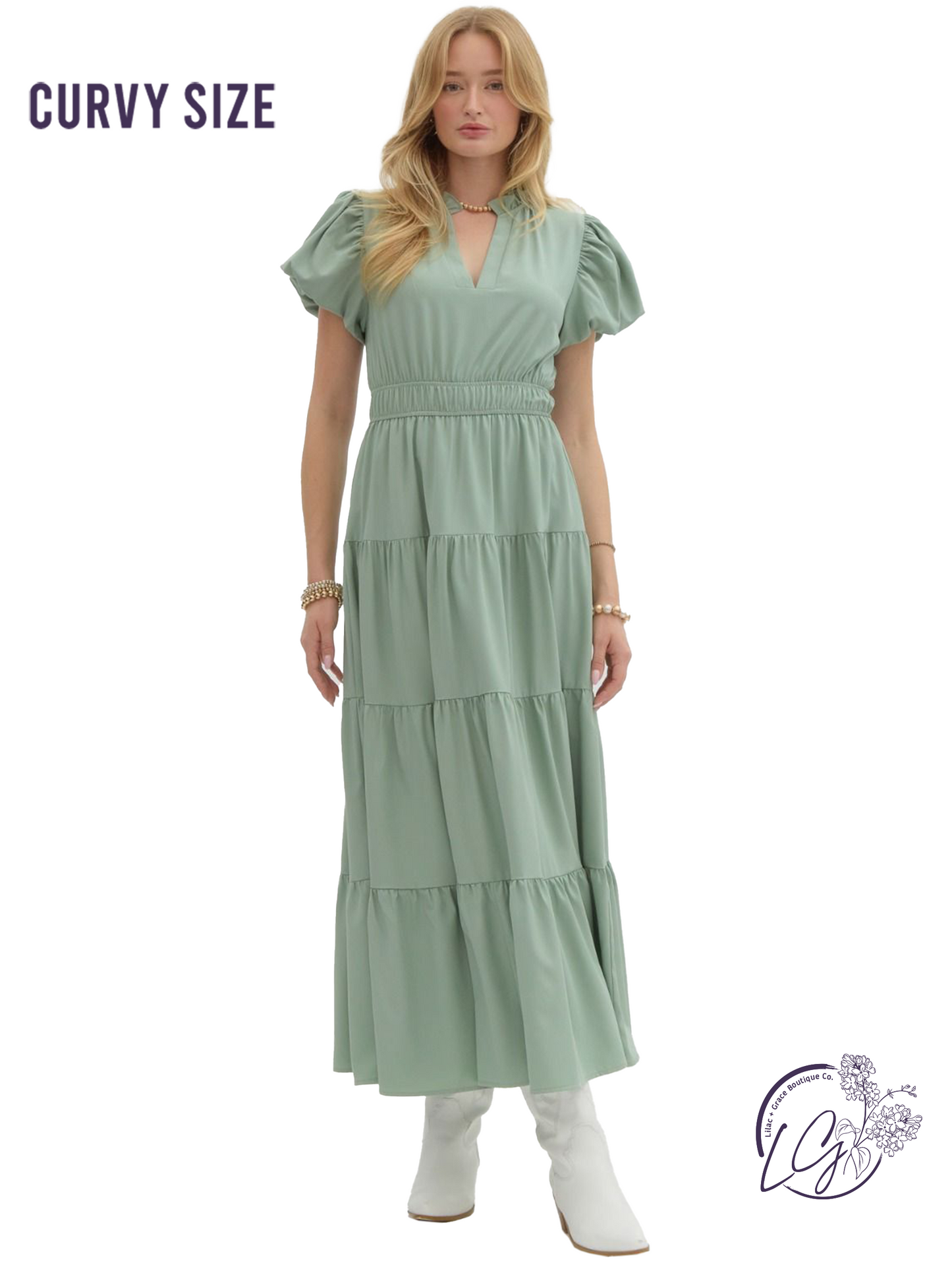 Curvy Held In Haze Midi Dress