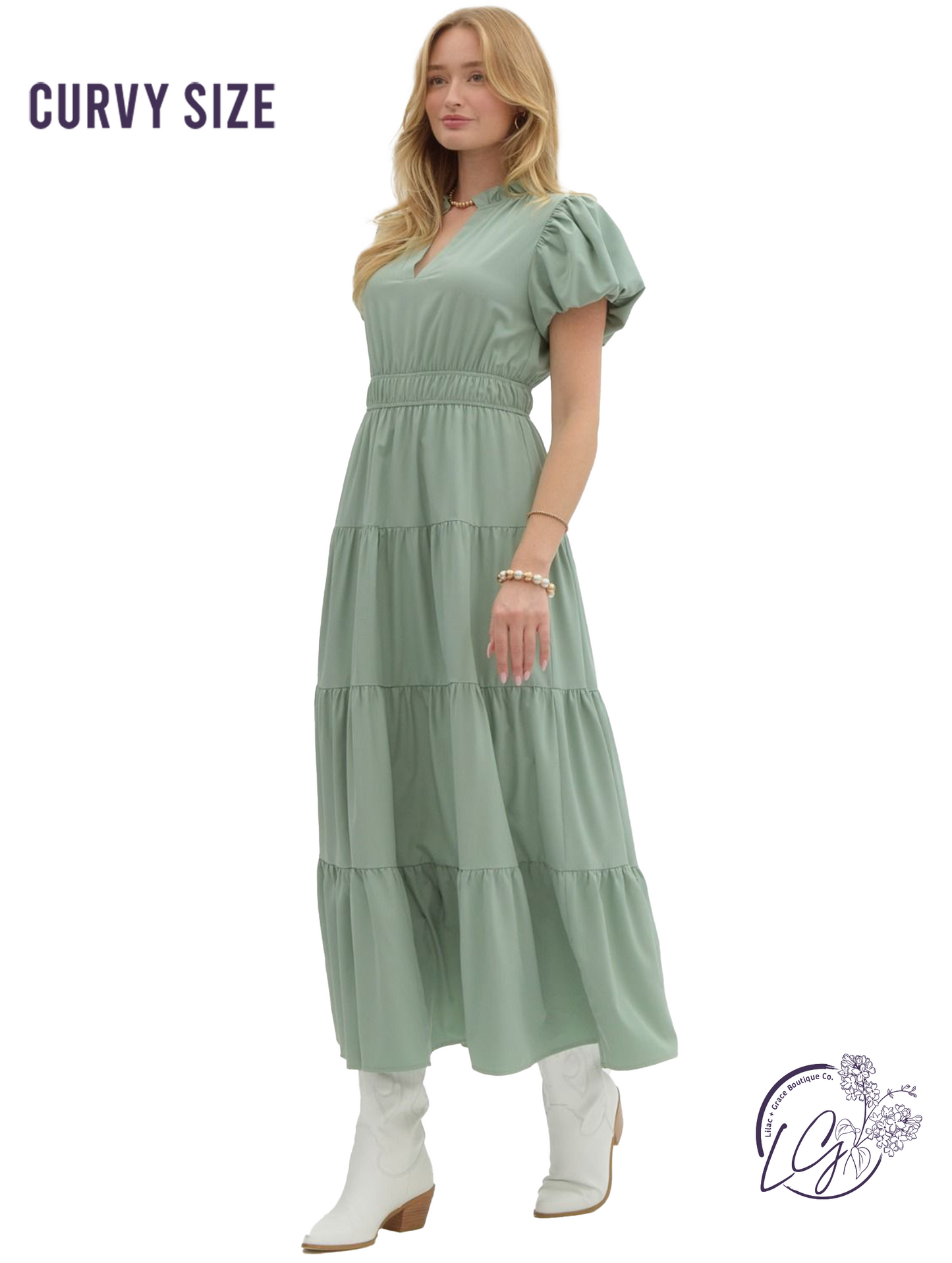 Curvy Held In Haze Midi Dress