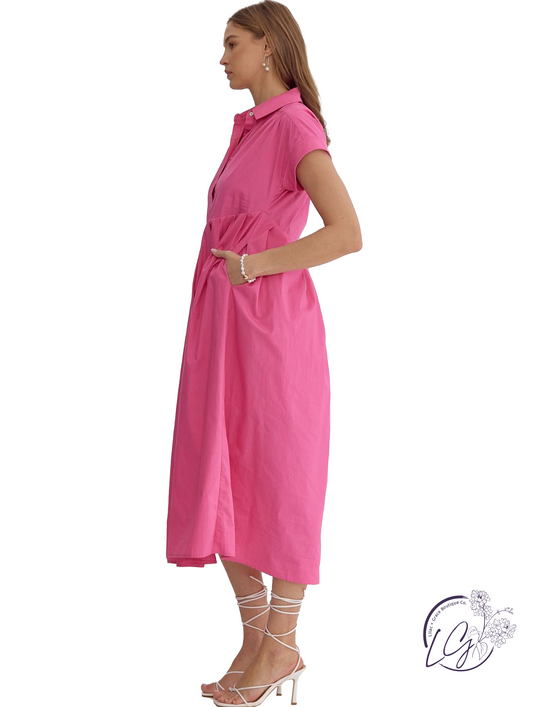 Binding Light Button Midi Dress