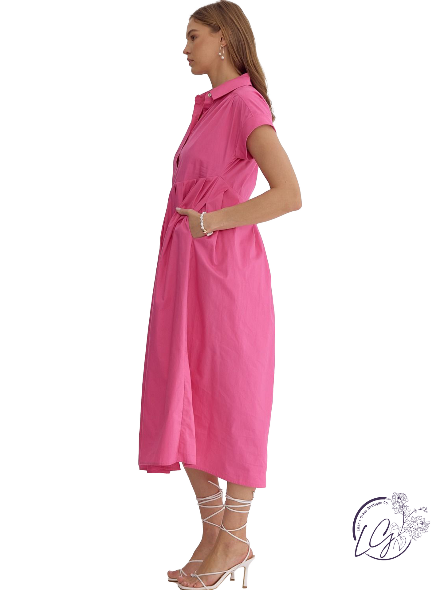 Binding Light Button Midi Dress