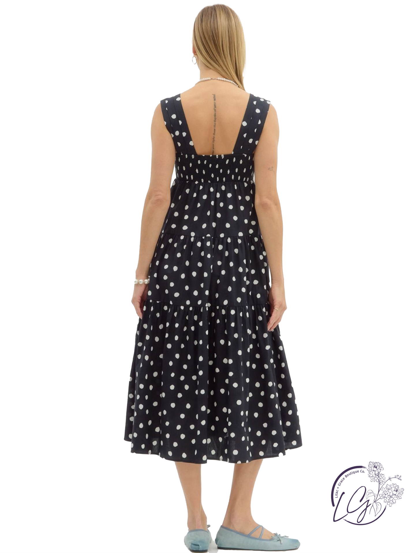 Dotspell Tiered Midi Dress