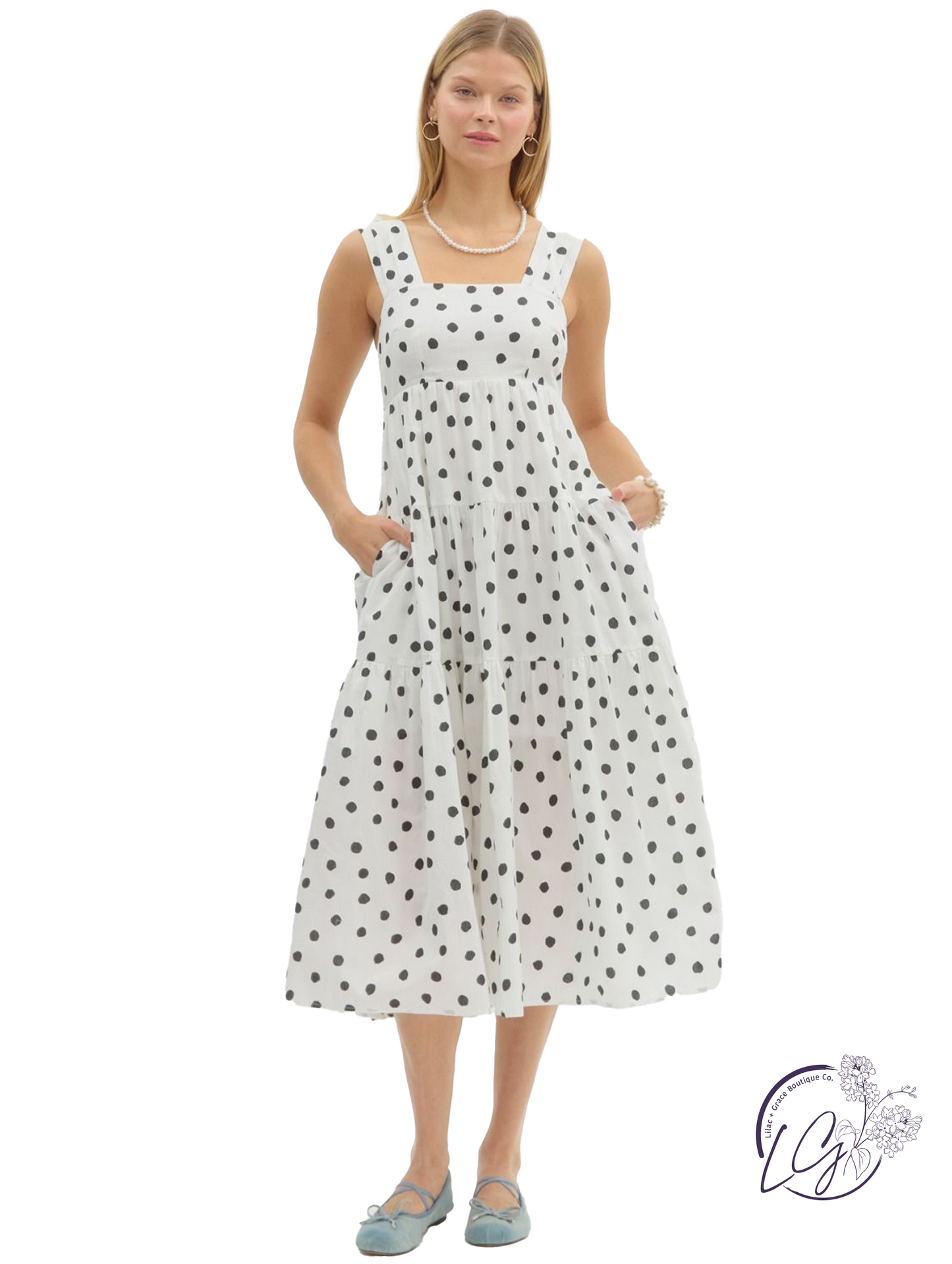 Dotspell Tiered Midi Dress