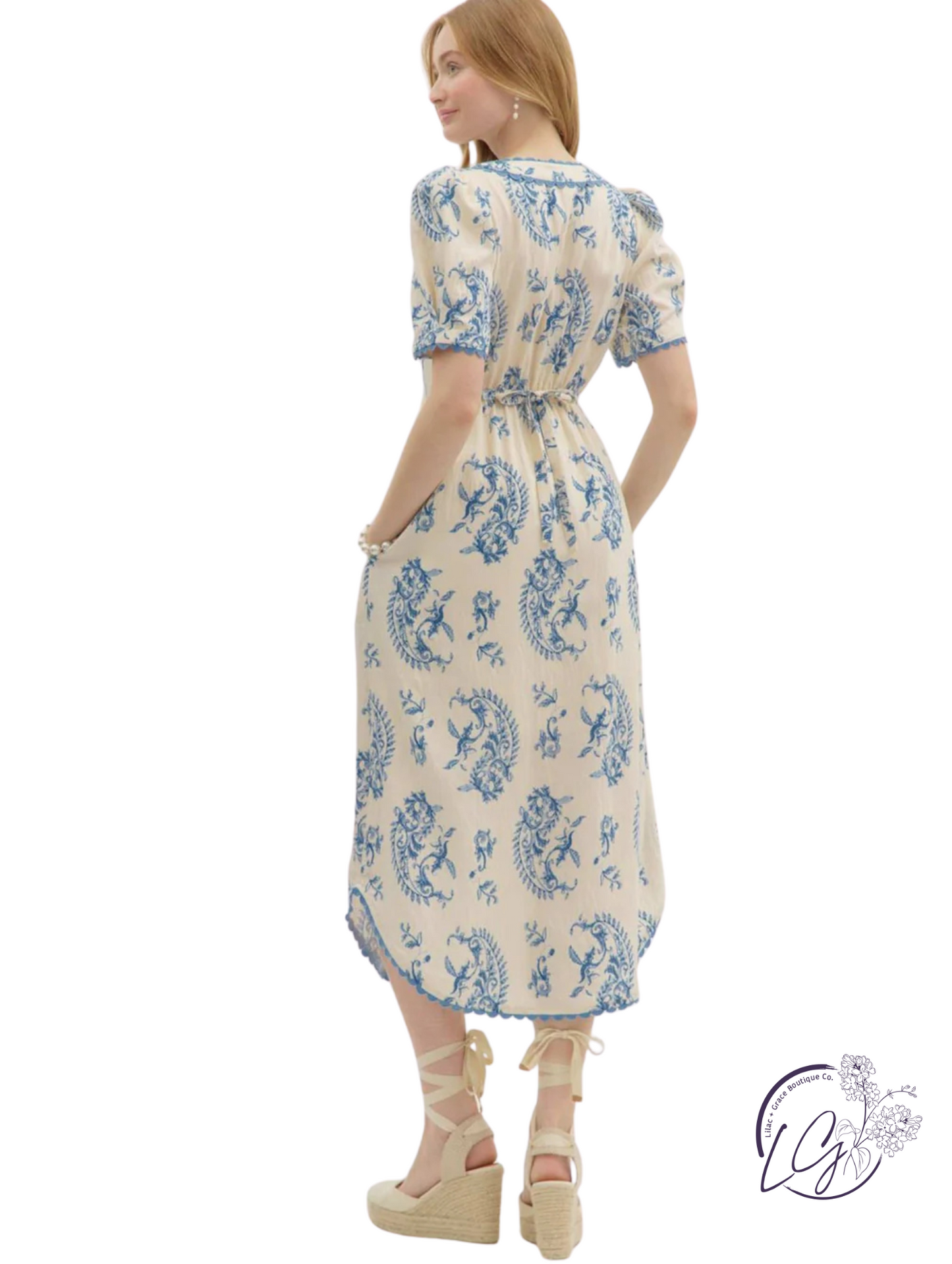 Wander Slow Paisley Pleated Midi Dress