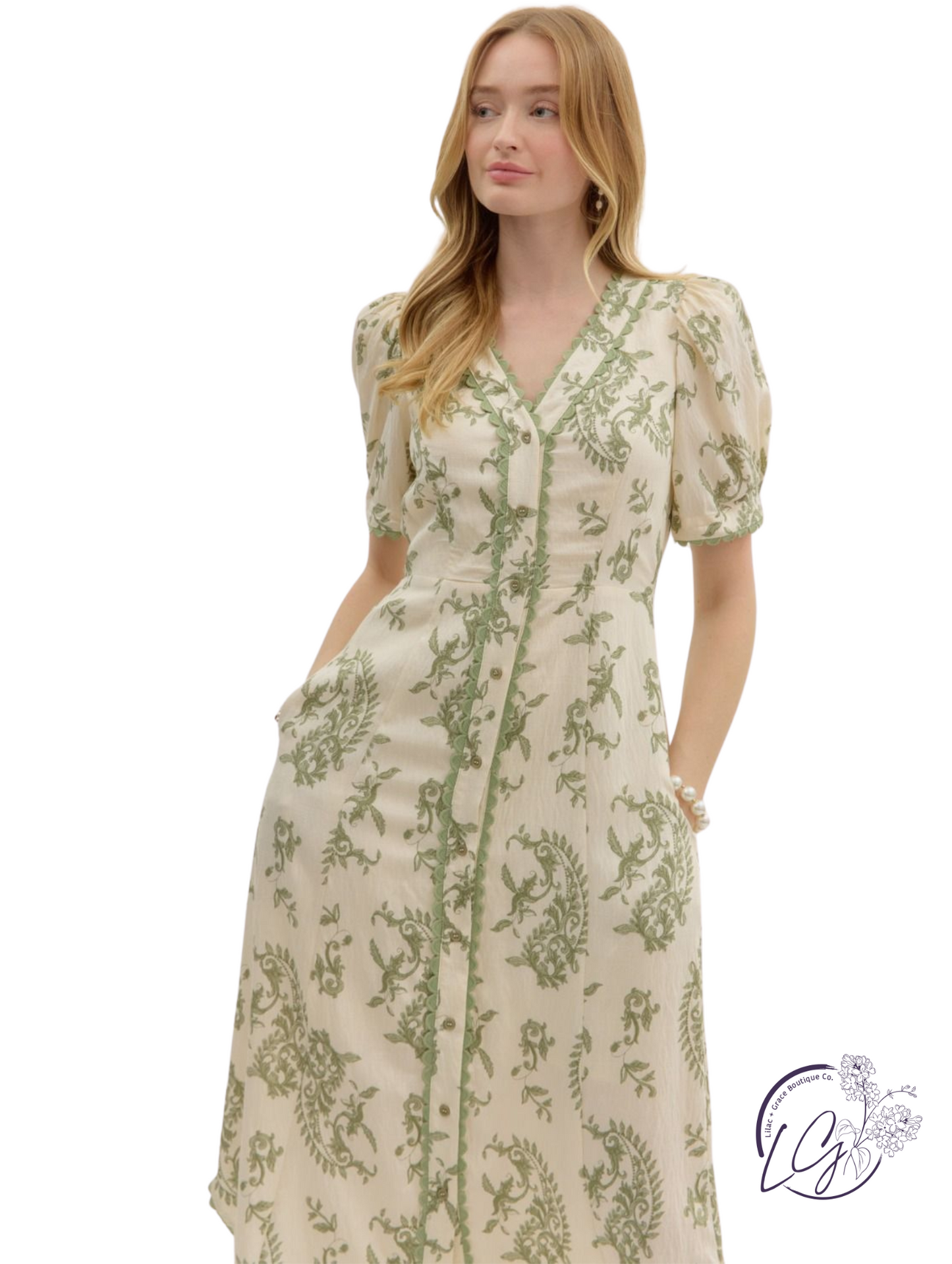 Wander Slow Paisley Pleated Midi Dress