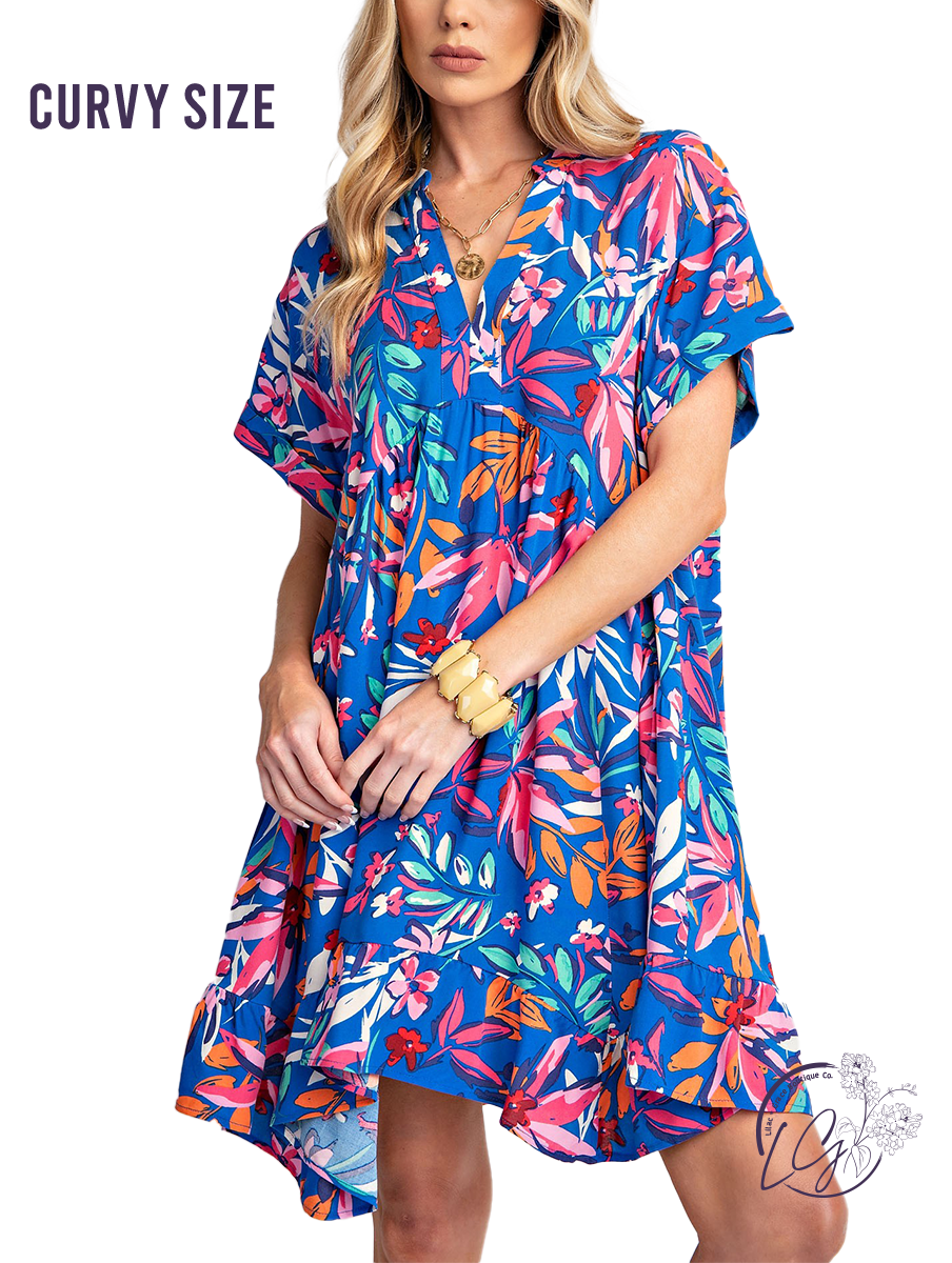 Curvy Shoreside Breeze Printed Rayon Dress