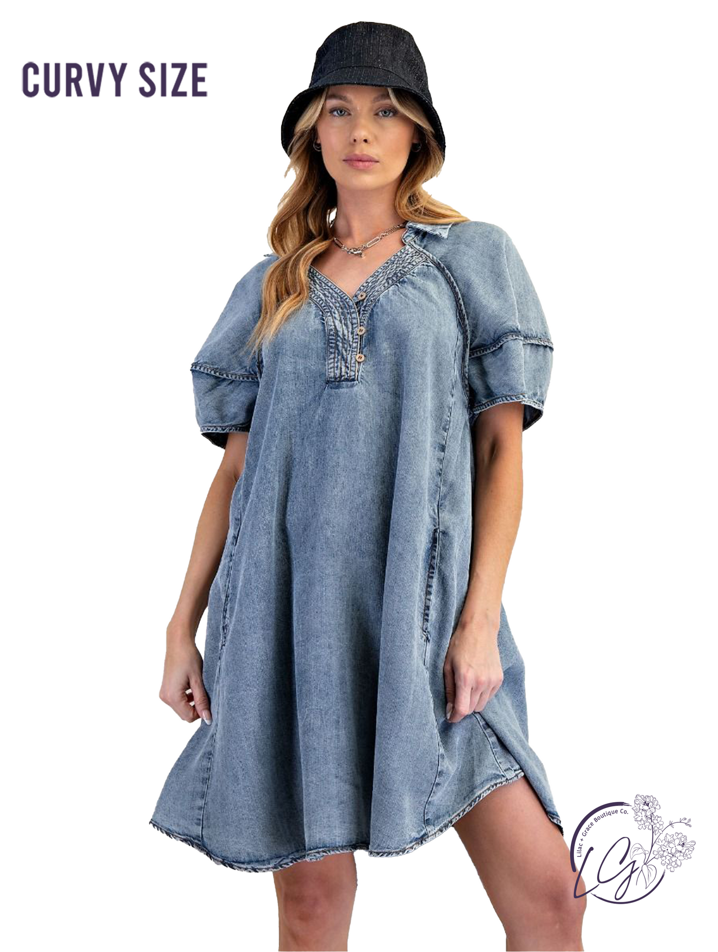 Curvy Blueveil Chambray Dress