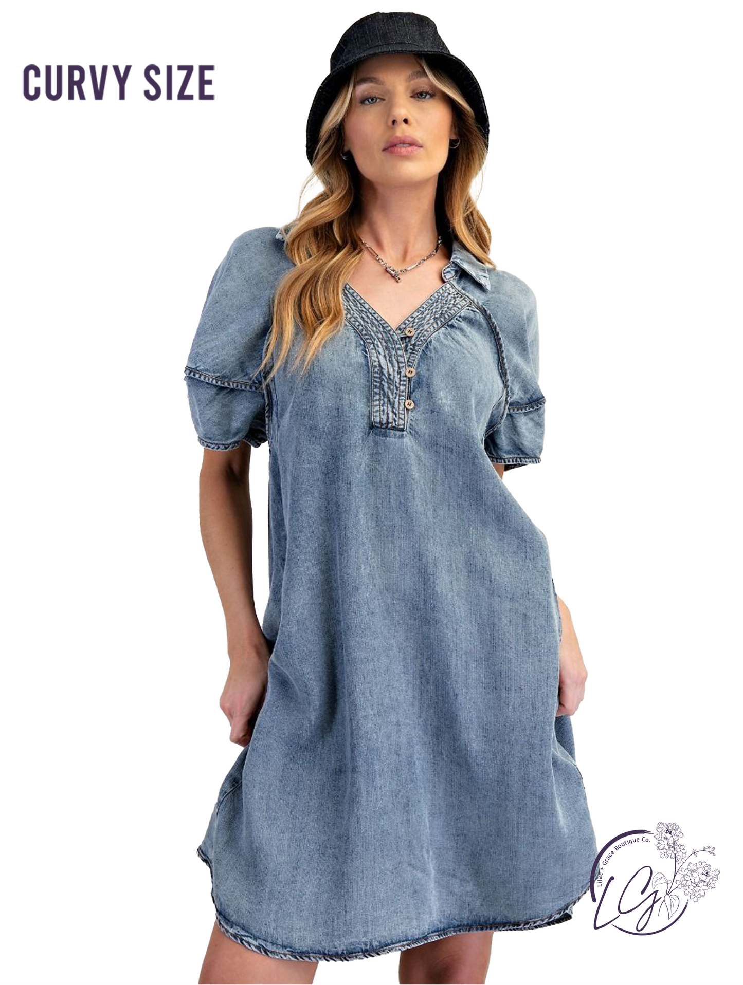 Curvy Blueveil Chambray Dress