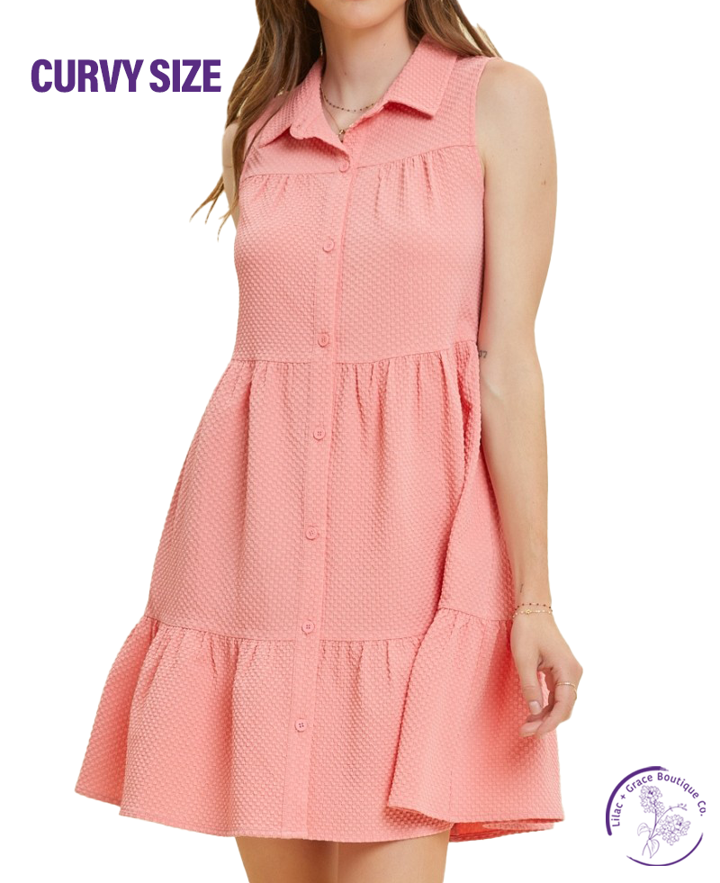 Curvy Sunlit Ruffle Flare Button Dress