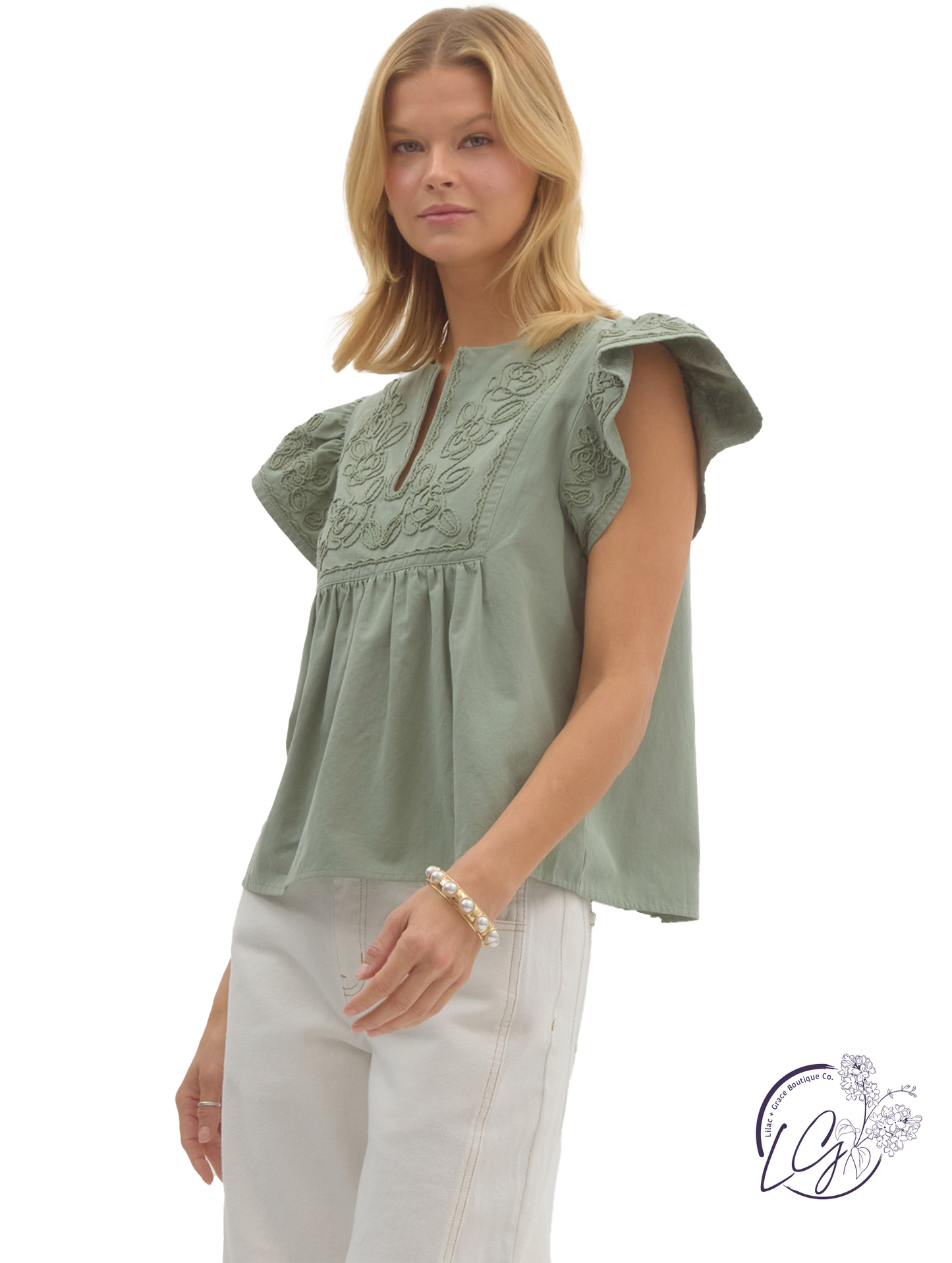 Pulled by Light Flutter Sleeve Top