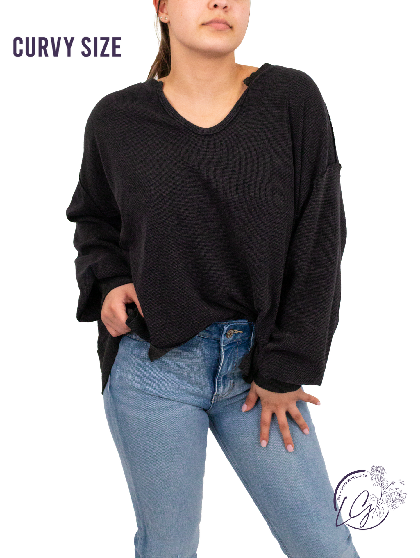 Curvy Washed Oversized Split Neck Tee