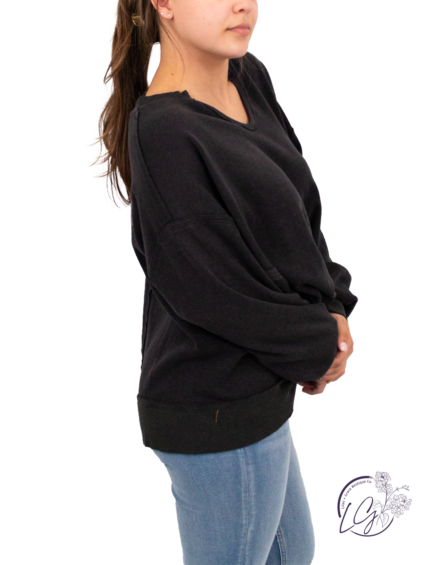 Washed Oversized Split Neck Tee