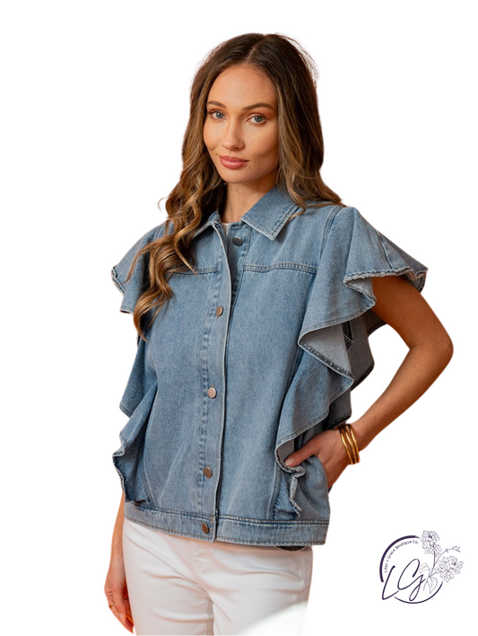 Tell Me More Denim Button-Up
