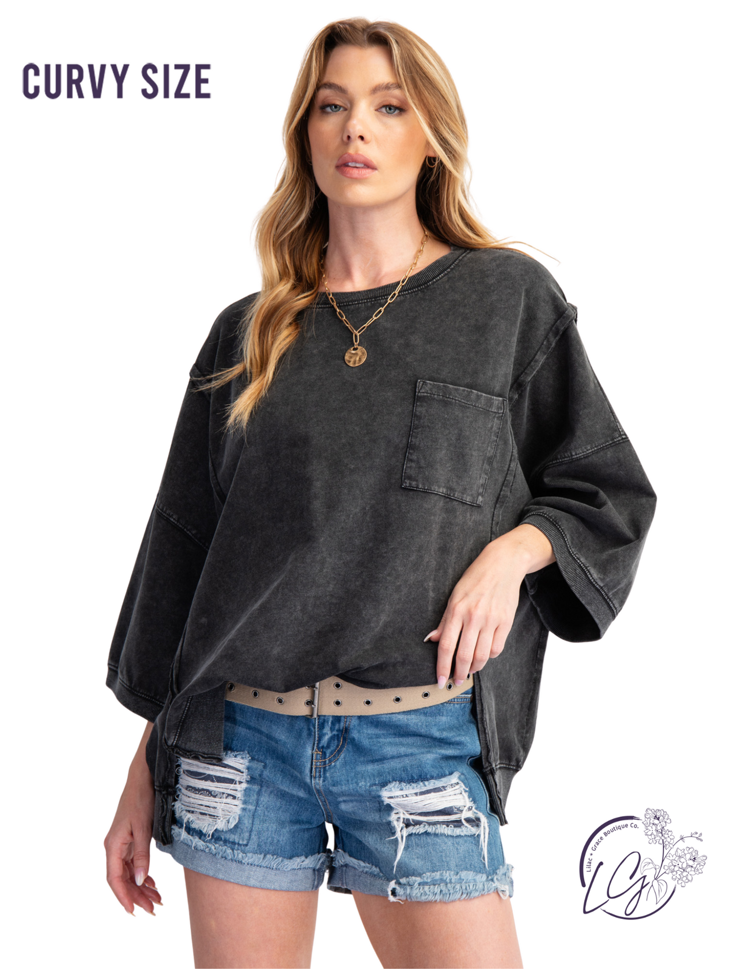 Curvy Mineral Washed Knit Top