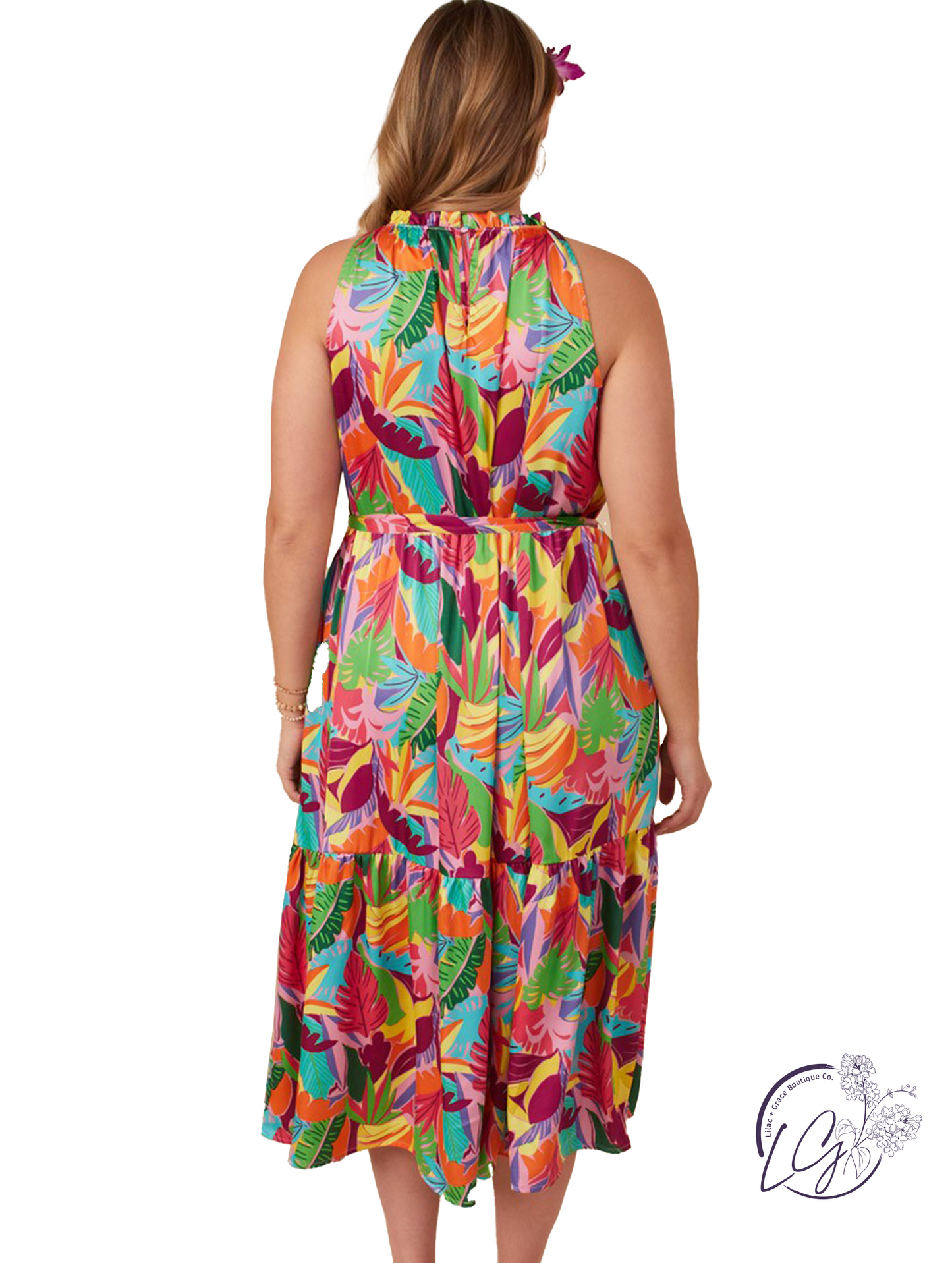 Curvy Sunny Hues Belted Dress