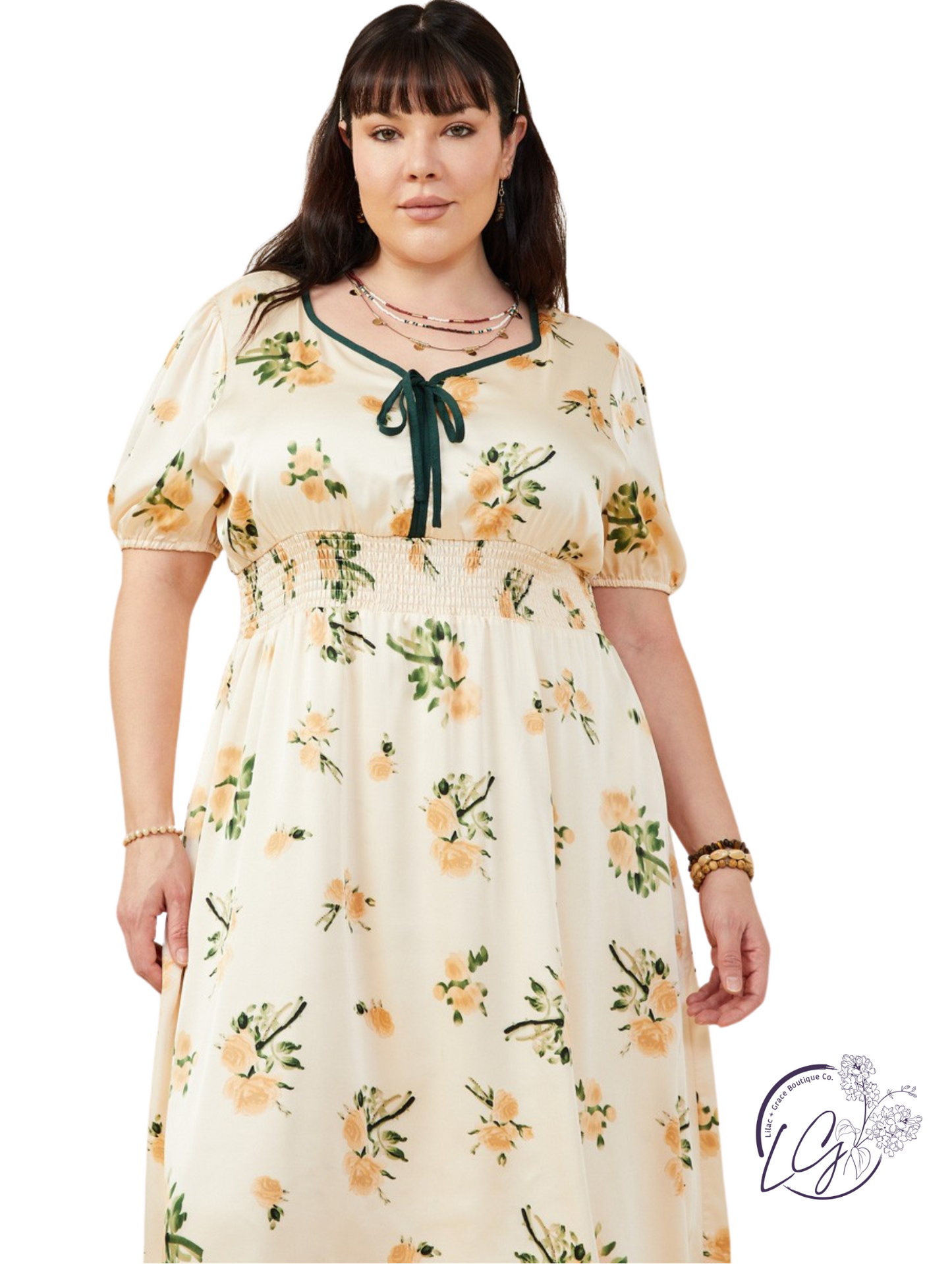 Curvy Luna Trim Satin Dress