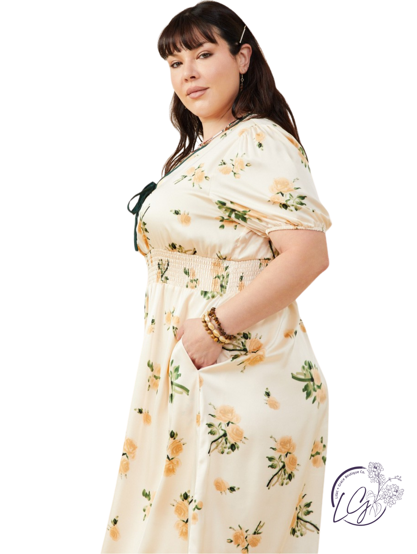 Curvy Luna Trim Satin Dress