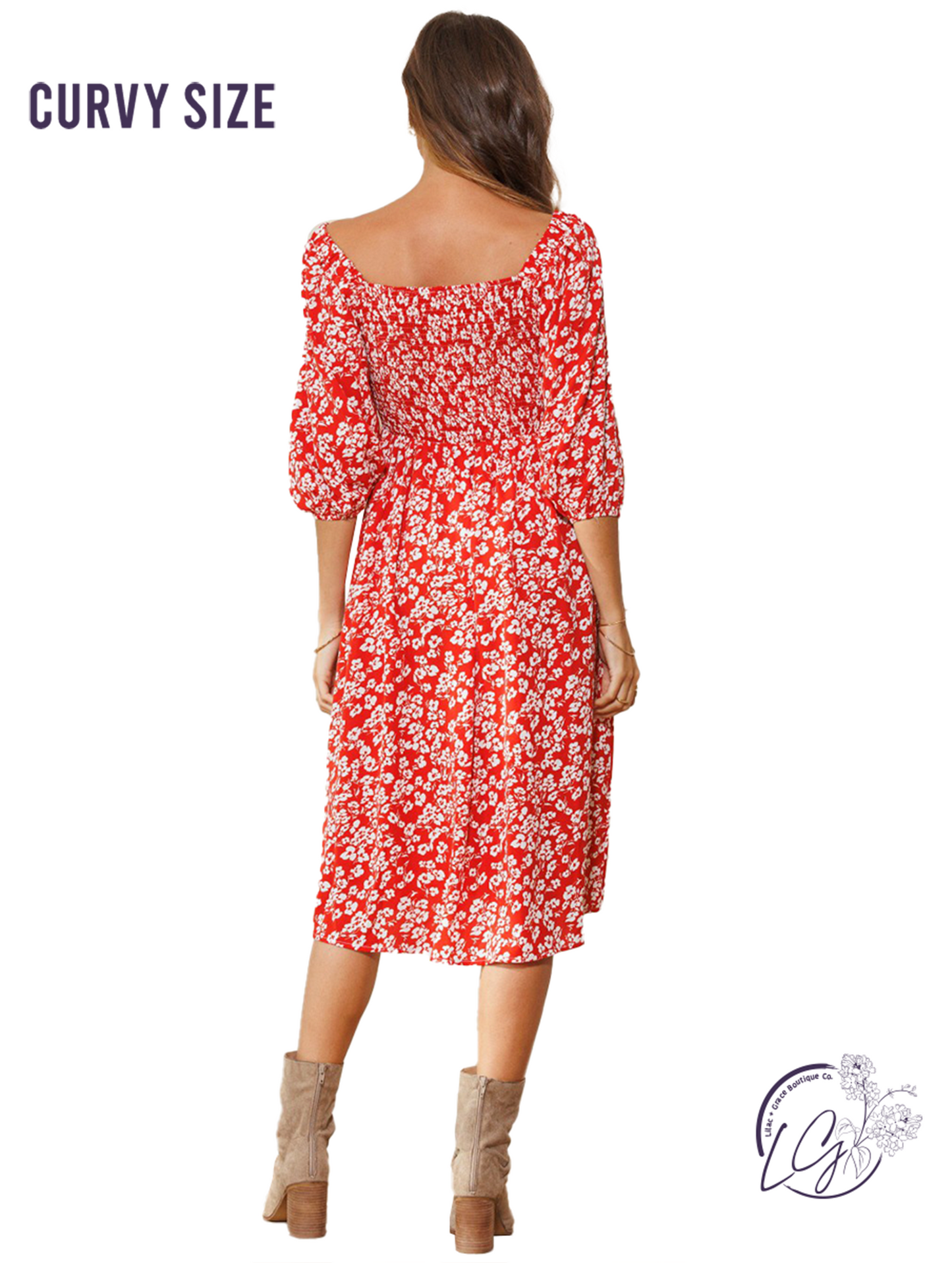 Curvy Nature’s Canvas Smocked Midi Dress