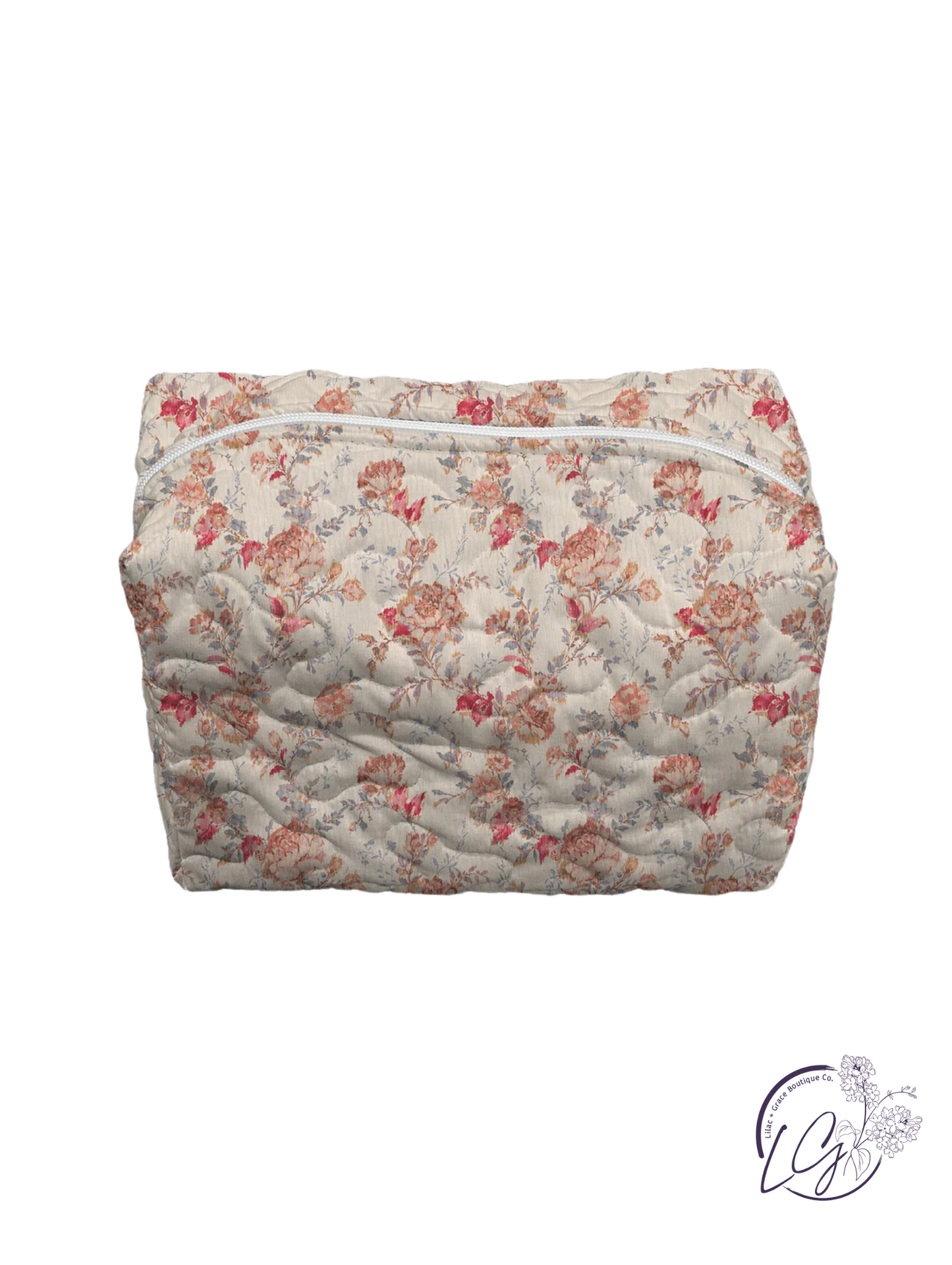 Natalie Floral Pink Quilted Large Makeup Bag