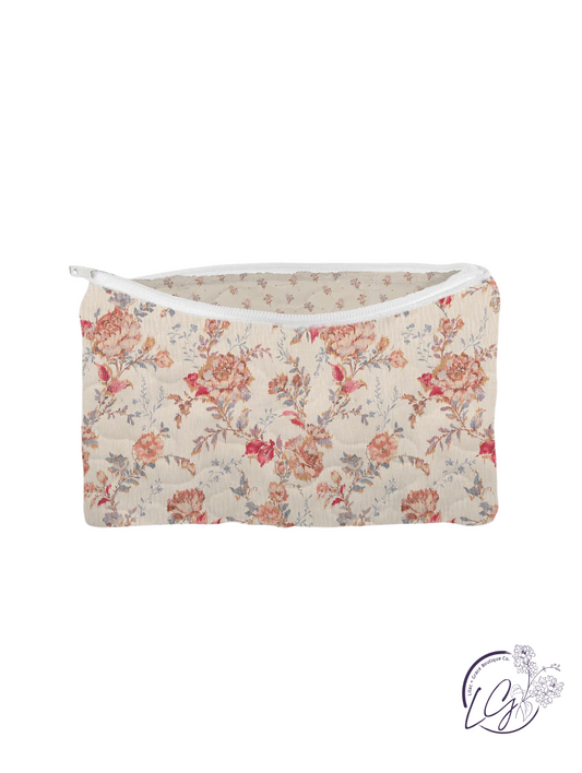 Natalie Floral Pink Quilted Makeup Bag