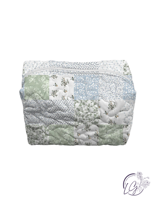 Waverly Patchwork Blue Quilted Large Makeup Bag