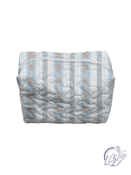 Bella Stripe Blue Quilted Large Makeup Bag