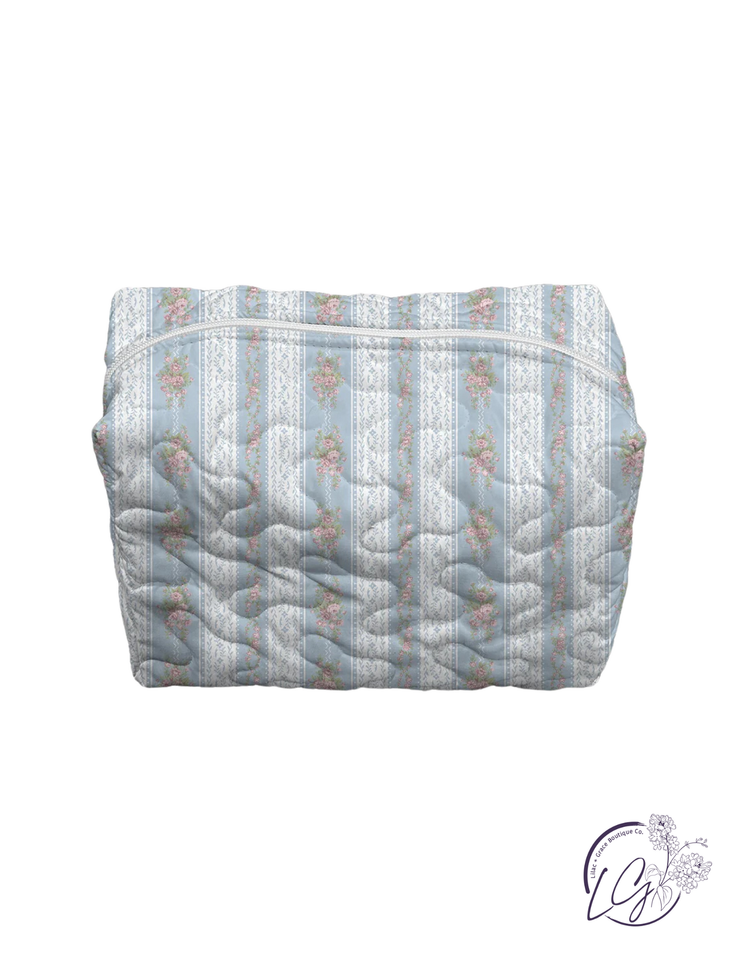Bella Stripe Blue Quilted Large Makeup Bag