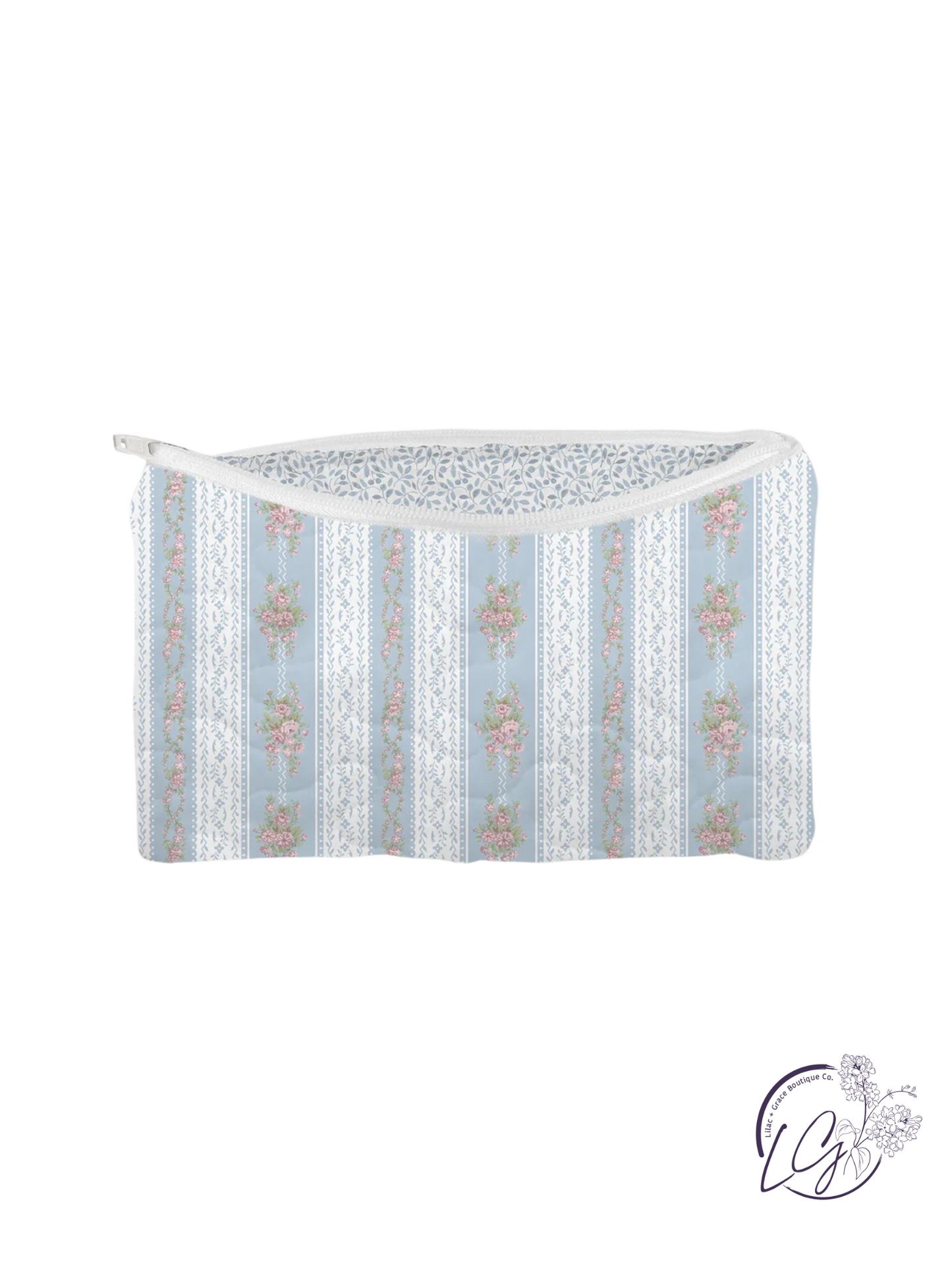 Bella Stripe Blue Quilted Makeup Bag