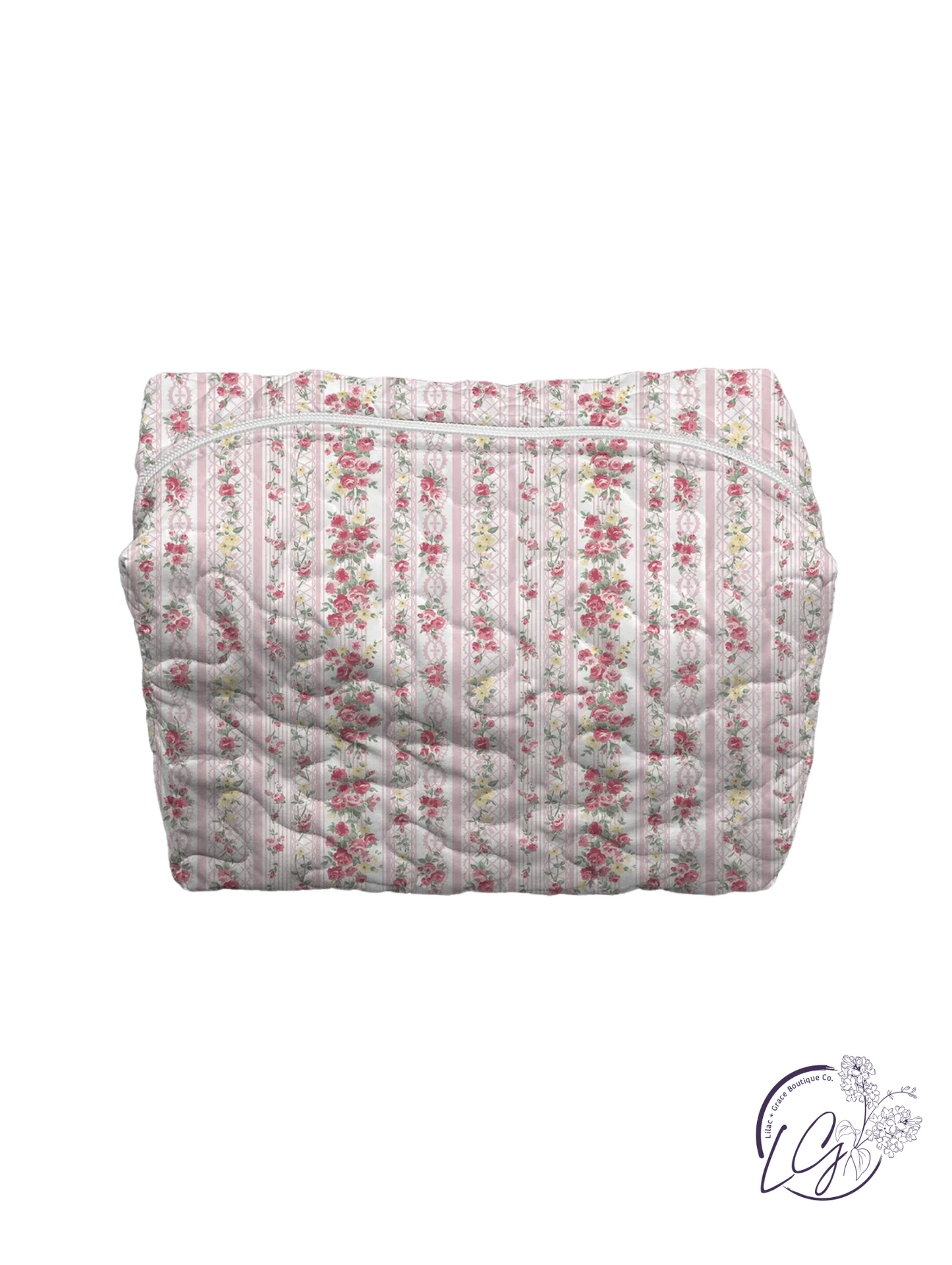 Wilshire Stripe Pink Quilted Large Makeup Bag
