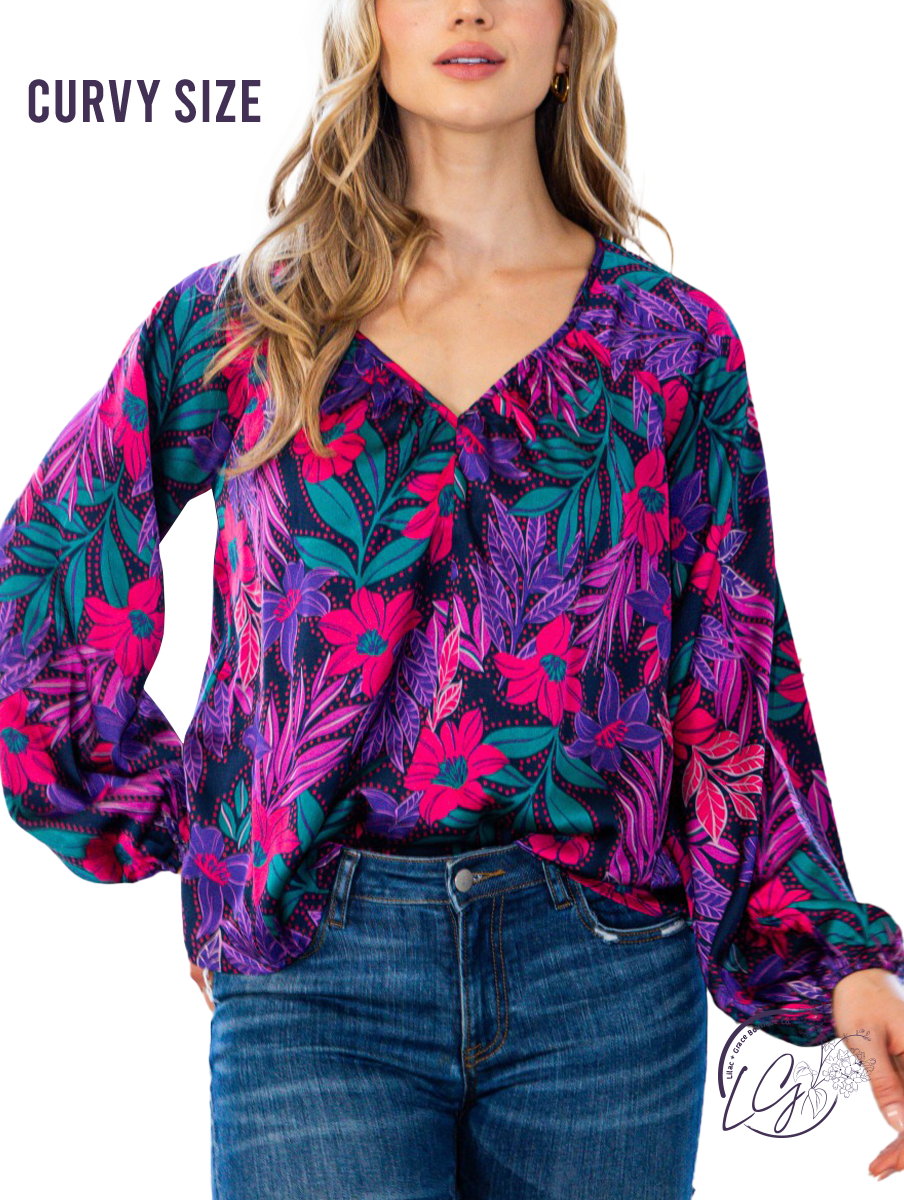 Curvy Garden Party Floral Blouse