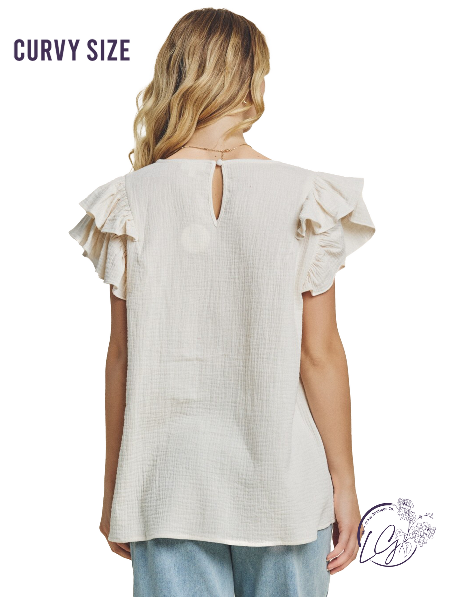 Curvy Sunday Brunch Ruffle Sleeve Blouse