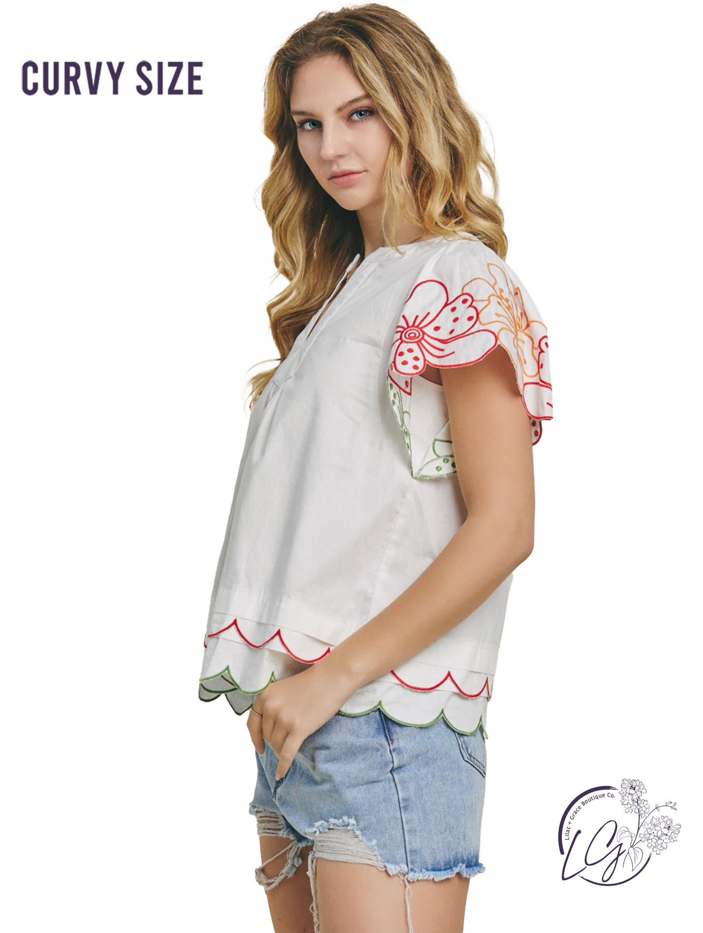 Curvy Embroidery of Love Poplin Blouse