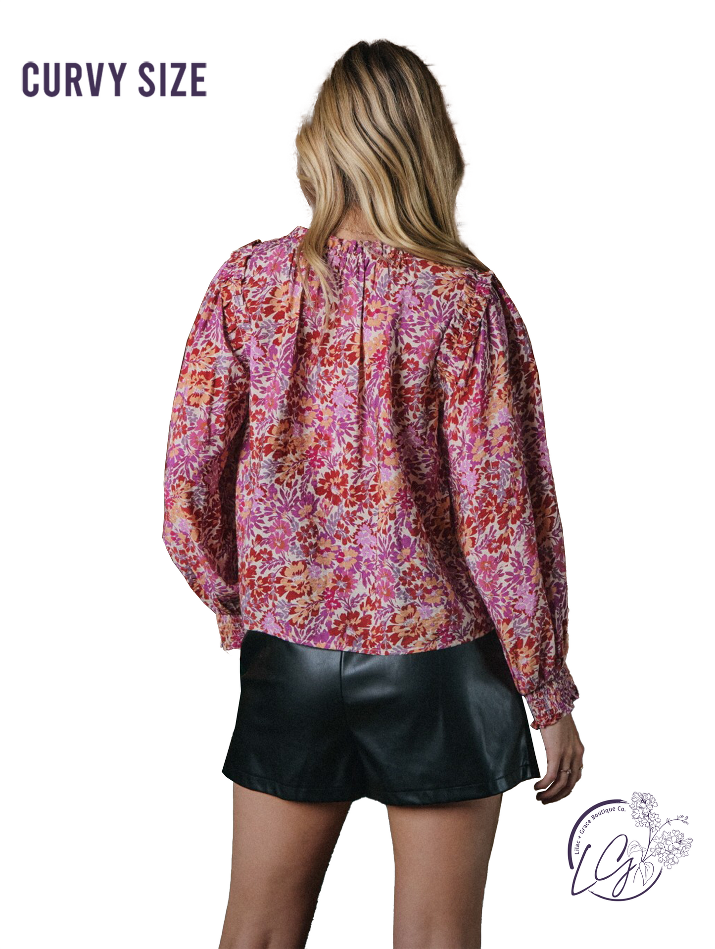 Curvy Floral Petals Long Sleeve Blouse