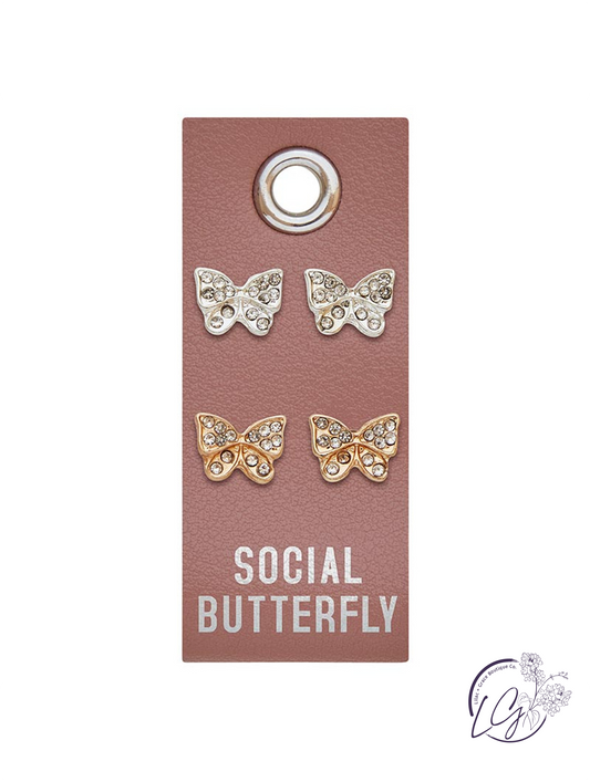 Silver Stud Earrings - Social Butterfly