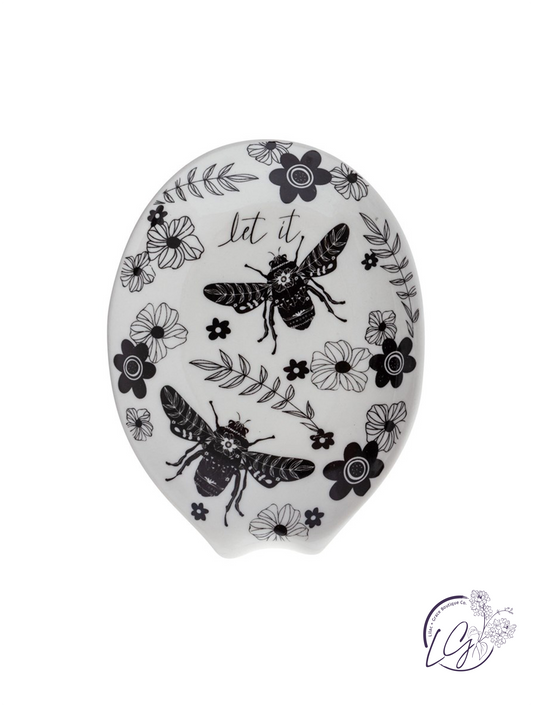 Boho B&W Ceramic Spoon Rest Bee