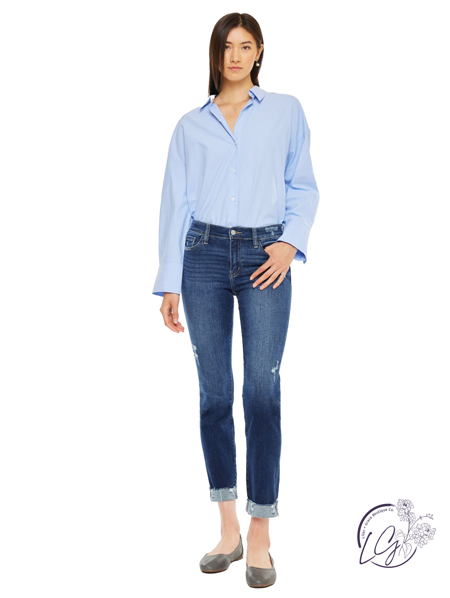 Mina Mid-Rise Slim Straight Pants by Kan Can