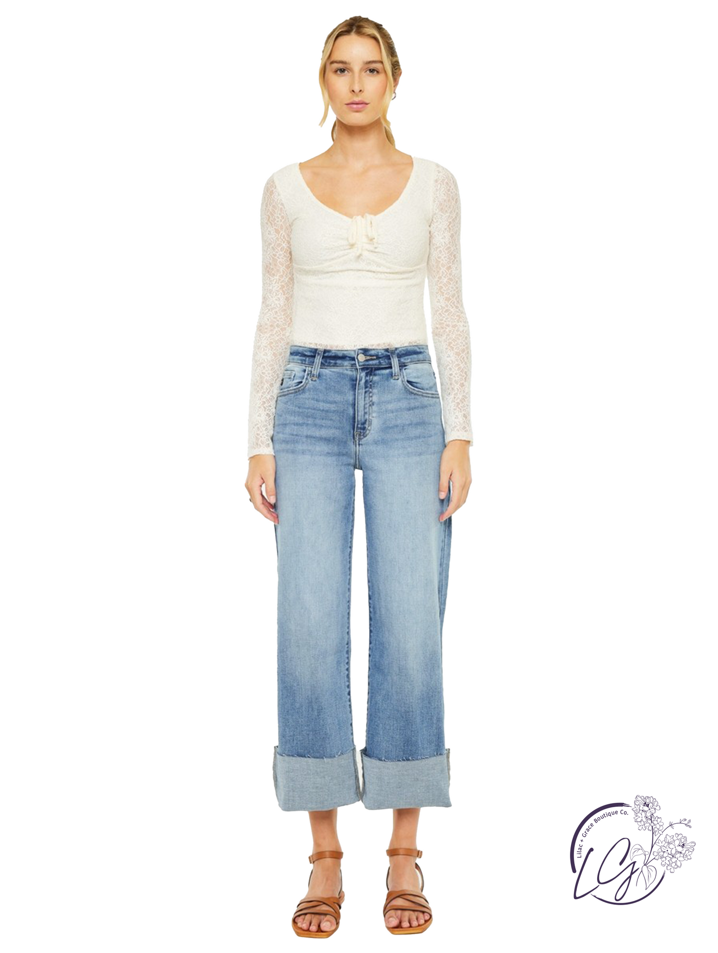 Estella High-Rise Crop Wide Leg Jeans by Kan Can