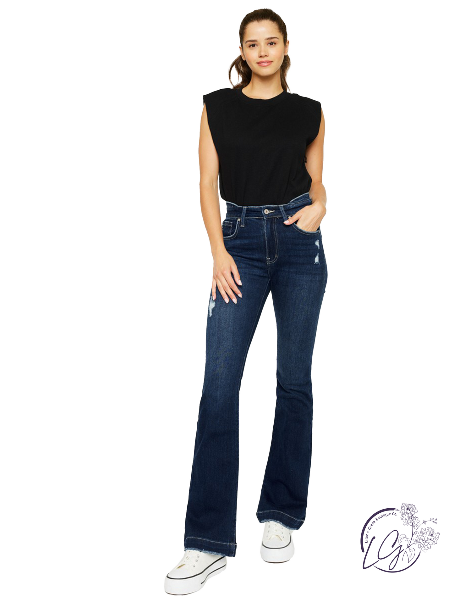 Odette High-Rise Wide Hem Bootcut Jeans by Kan Can