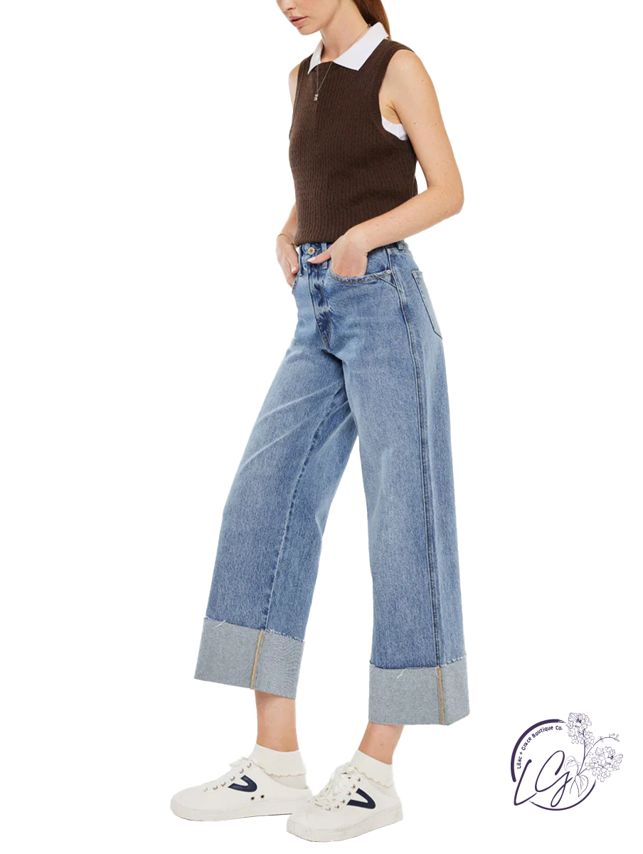 Cleo High-Rise 90's Cropped Wide Leg Jean by KanCan