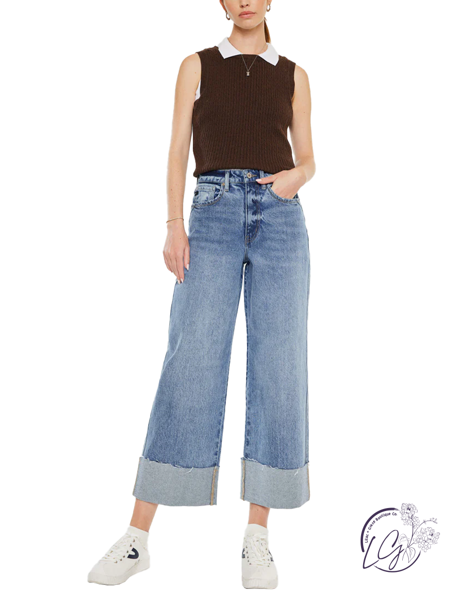 Cleo High-Rise 90's Cropped Wide Leg Jean by KanCan