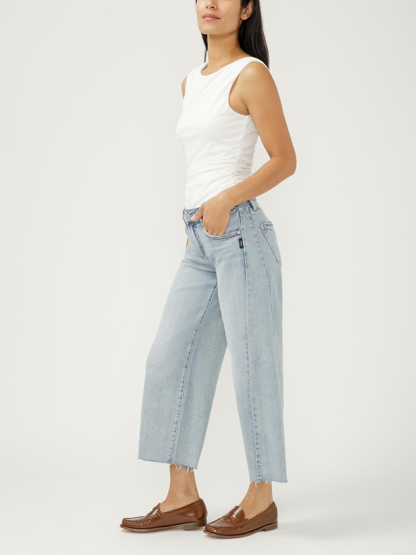 Morning Mist Cropped Wide Leg Jeans